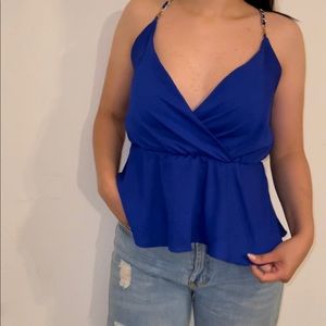 Blue ruffle peplum top